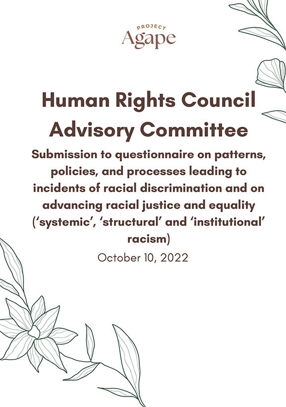Cover Human Right Council Advisory Committee Submission